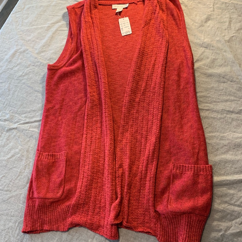 Christopher & Banks Vibrant Red Open Cardigan Vest